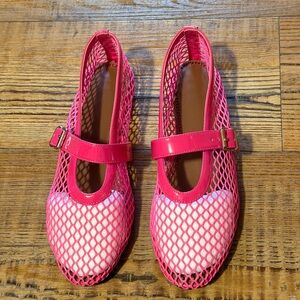 Pink Mesh/Fishnet Mary Jane Ballet Flats